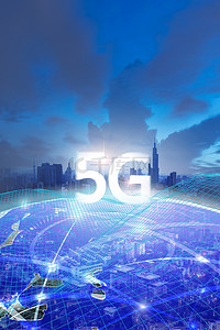 科技全球互联网背景图片_简约蓝色科技创意5G背景合成