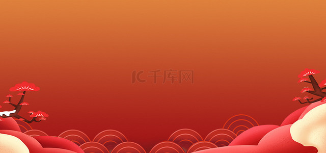 国潮树背景图片_红色中国风各种元素红色中国风背景