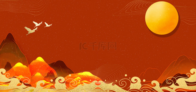 中式山水图背景图片_红色中国风古风山水