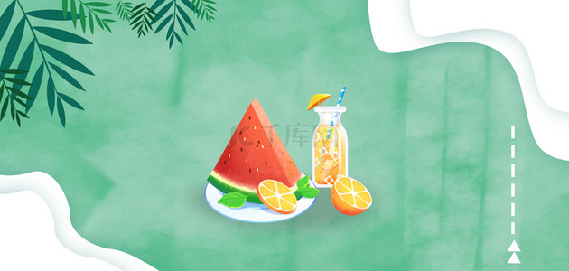 夏季水果西瓜饮品绿色清新banner背景