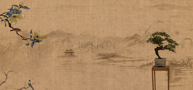 中国风工笔画banner海报