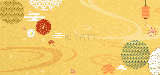 日式和风背景图片_黄色日式和风纹饰背景