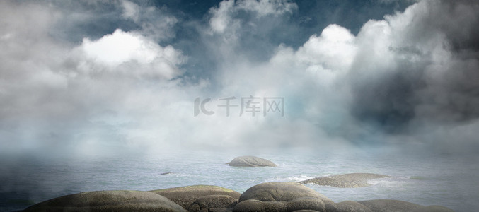 海边礁石背景图片_礁石海浪合成海边Banner背景