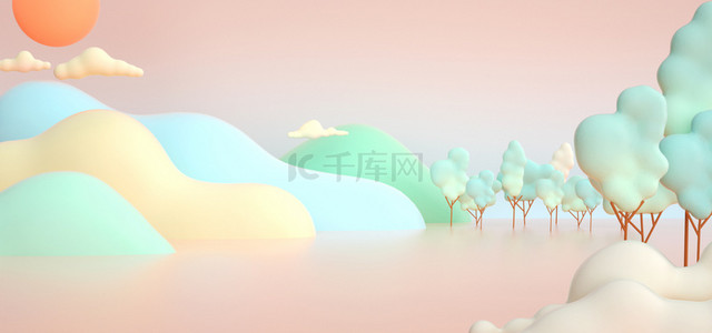 春季出游背景背景图片_3d插画春天清新背景