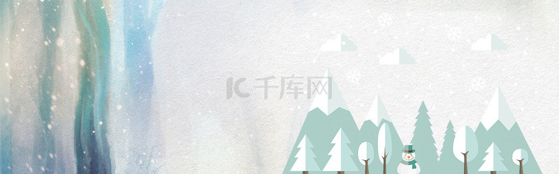 雪背景图片_古典树雪绿色唯美banner