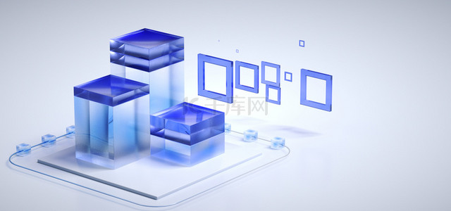玻璃质感科技背景图片_C4D科技透明蓝背景