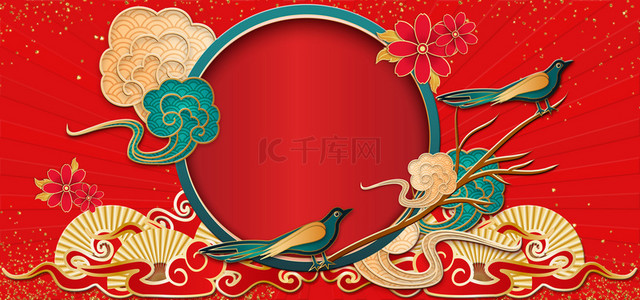 红色复古花纹背景背景图片_红色电商国潮浮雕背景