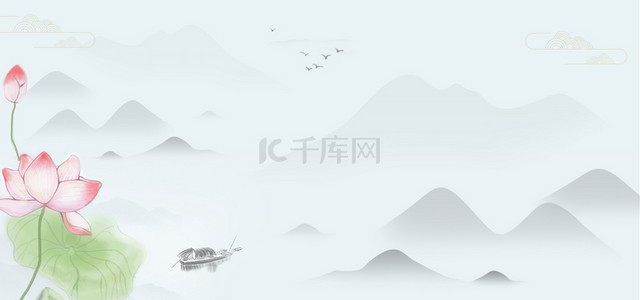 中国元素背景图片_中国风底纹水墨荷花船只背景