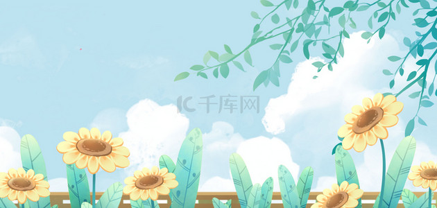 节气节气背景图片_大暑节气夏季向日葵花树枝背景