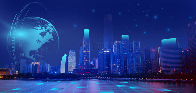 科技城市建筑蓝色科技banner背景