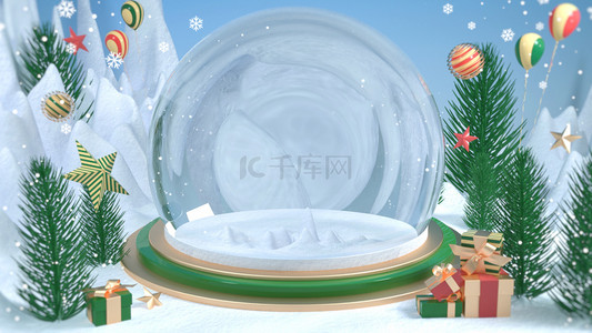 C4D圣诞节冬天礼盒圣诞树海报背景