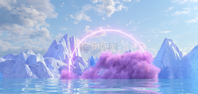 唯美紫色云彩山水背景