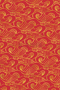 中式红底纹背景图片_红金浪花质感底纹