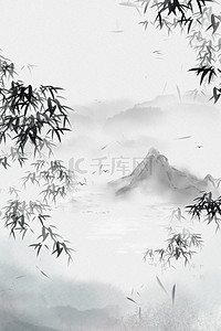 水墨竹林背景图片_古风山水竹林灰色古风水墨竹林听风