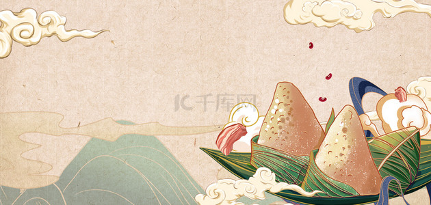 吃准花纹素材背景图片_中国风端午节粽子祥云吃粽子端午