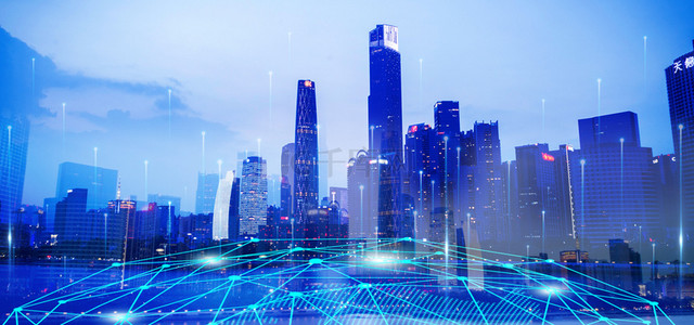 科技城市背景图片_城市科技城市建筑蓝色商务光效