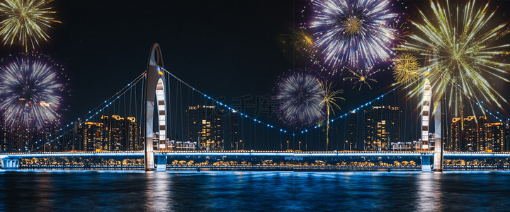 烟花爆竹喜庆背景图片_春节喜庆烟花城市夜景海报背景