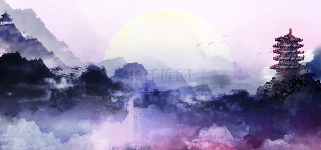 紫色梦幻仙山背景