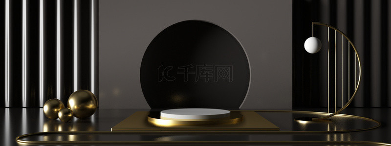 c4d黑金背景图片_C4D黑金电商展台背景