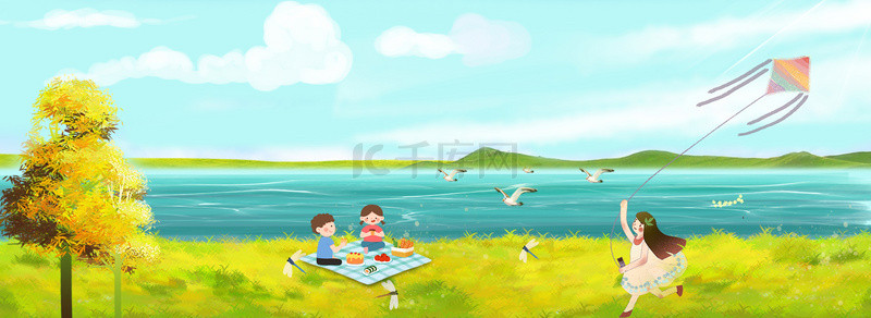 暑假生活背景图片_暑假旅游清新绿色广告海报背景