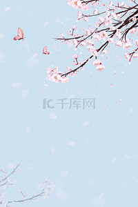 粉色蓝色樱花背景图片_春天粉色樱花蓝色清新背景