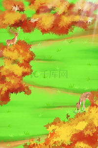 立秋的草地梅花鹿背景