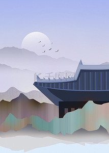 月亮质感背景图片_绿色和紫色肌理山脉韩国传统背景