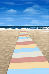 海边沙滩风景图背景图片_海边沙滩金色蓝天背景图