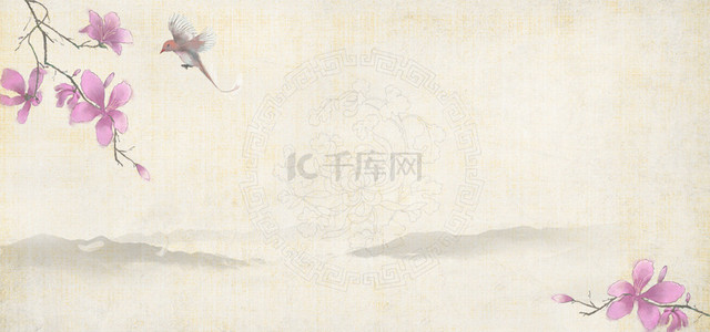 古典中式底纹背景图片_古风栀子花蜂鸟中国风背景