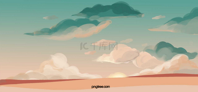 手绘蓝色的背景图片_手绘落日的天空背景