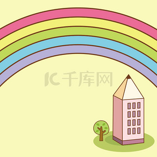六一背景图片_天猫六一儿童节卡通彩虹房子banner