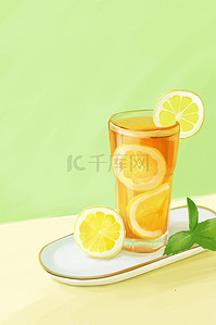 手绘喝饮料背景图片_手绘夏季橙汁饮料