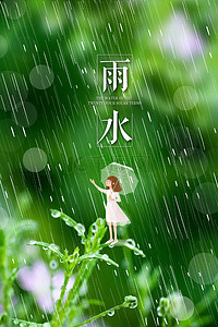 二十四节气雨水背景图片_雨水节气雨中小女孩