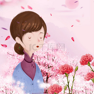 母亲节背景图片_浪漫粉色温馨母亲节花卉人物背景
