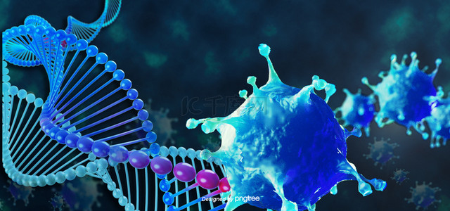 冠状病毒变异背景图片_立体蓝色质感3d建模dna病毒背景