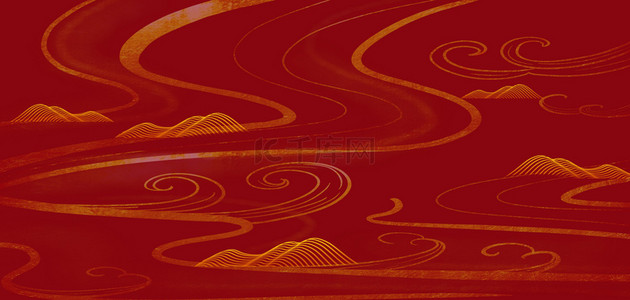 国潮云纹背景图片_红色中国风红色线条背景