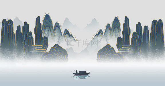 中国风金线背景图片_中国风金线山水背景