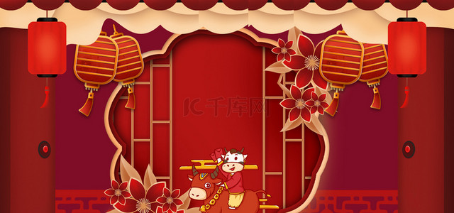 牛年春节中国风喜庆红色背景