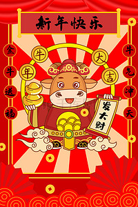 新年牛年红色中国风海报