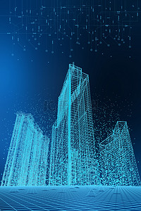 潮玩科技背景图片_城市科技城市蓝色渐变科技背景