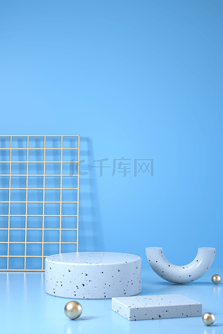 浴室背景图片_夏天圆柱蓝色清爽风浴室站台