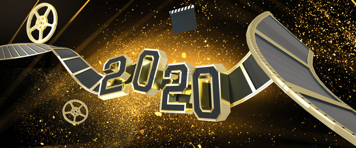 2020迎新年跨年背景图片_C4D创意2020电影背景