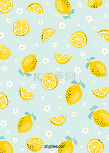 黄色手绘水果背景图片_夏日清新手绘水果柠檬图案拼贴背景