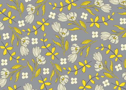流行色黄色和灰色的花卉壁纸背景