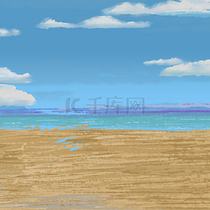 海滩背景手绘背景图片_水彩手绘海滩海报背景