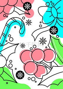 圣诞可爱背景图片_缤纷可爱粉白蓝绿色圣诞线稿色块背景