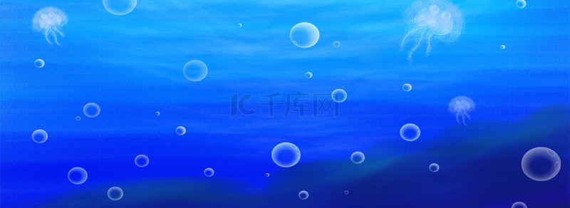 海藻手绘背景图片_蓝色的海洋和地植物