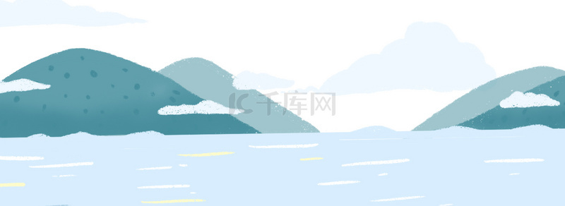 唯美中国风古典清新蓝色白色云朵海边背景图
