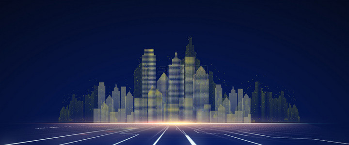 科技城市简约背景图片_简约城市科技粒子光效背景