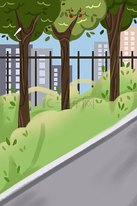 卡通生态背景图片_卡通绿色的森林植物